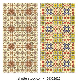 Vector seamless geometric vertical patterns collection. Colorful seamless backgrounds set, endless print graphic texture for textile or paper. Tribal ethnic arabic, indian, turkish, ottoman ornament