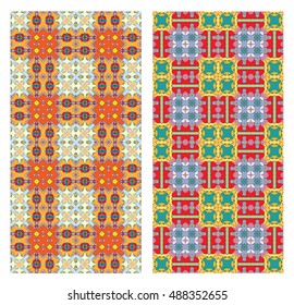 Vector seamless geometric vertical patterns collection. Colorful seamless backgrounds set, endless print graphic texture for textile or paper. Tribal ethnic arabic, indian, turkish, ottoman ornament
