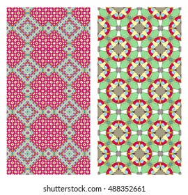 Vector seamless geometric vertical patterns collection. Colorful seamless backgrounds set, endless print graphic texture for textile or paper. Tribal ethnic arabic, indian, turkish, ottoman ornament