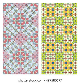 Vector seamless geometric vertical patterns collection. Colorful seamless backgrounds set, endless print graphic texture for textile or paper. Tribal ethnic arabic, indian, turkish, ottoman ornament