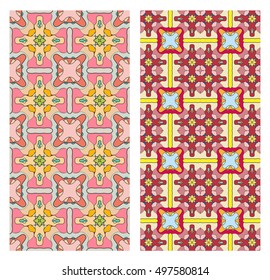 Vector seamless geometric vertical patterns collection. Colorful seamless backgrounds set, endless print graphic texture for textile or paper. Tribal ethnic arabic, indian, turkish, ottoman ornament