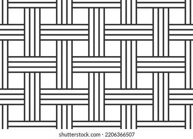 Vector seamless geometric weave pattern. Repeatable striped background. Monochrome line black and white texture - symmetric endless print