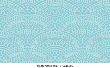 Vector seamless geometrical background with fish scale layout fan shaped ornate elements - azure, blue
