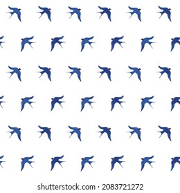 Vector seamless geometrical ditsy pattern with swallow birds. Simple and elegant pattern on white background.