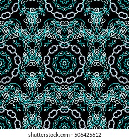 Vector seamless geometrical patterns. Vintage textures. Decorative background for cards, invitations, web design in green colors. Retro digital paper.