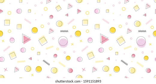 Vector Seamless Geometrin Pattern, Funny Colorful Background, Patel Colors, Geometry Shapes, Abstract Backdrop.