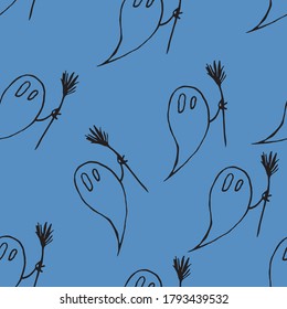 Vector seamless Ghost illustration for the Halloween holiday. Linear drawing