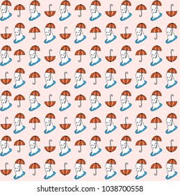 Vector seamless ghost pattern with umbrella