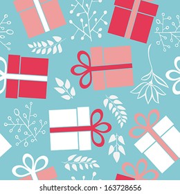 Vector seamless gift pattern on a blue background