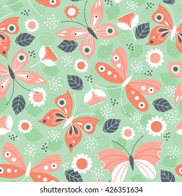 Vector seamless girly pattern with cute butterflies