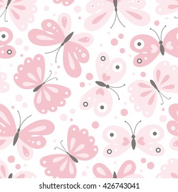 Vector seamless girly pattern with cute butterflies