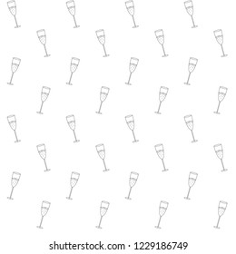 vector seamless glass of champaigne wine line drawn isolated on white