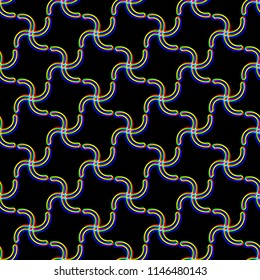 Vector seamless Glitch pattern . Color on black background. Wave plaid element. Digital pixel noise abstract design. Television signal fail. Technical problem grunge wallpaper. Repeat print.