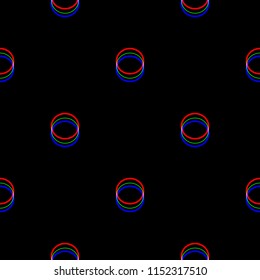 Vector seamless Glitch pattern . Color on black background. Circle round element. Digital pixel noise abstract design. Television signal fail. Technical problem grunge wallpaper. Repeat print.