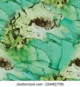 Vector Seamless Glitter. Blue Marble Watercolor. Green Oriental Background. Copper Alcohol Ink Watercolor. Foil Art Paint. Gold Water Color Marble. Luxury Alcohol Ink Marble. Vector Abstract Painting.