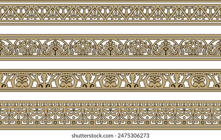 Vector seamless gold and black border, Pompeii frame. Endless Neopolitan ornament. Art of Ancient Rome.
