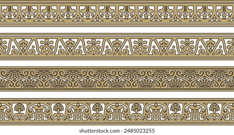 Vektorgrafik nahtlose goldene und schwarze Umrandung, Pompeji Rahmen. Endloses neopolitisches Ornament. In: Art of Ancient Rome.
