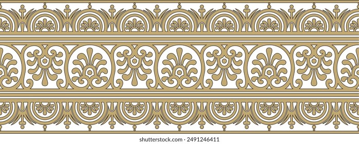 Vector seamless gold and black border, Pompeii frame. Endless Neopolitan ornament. Art of Ancient Rome.
