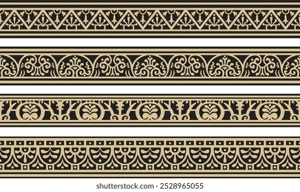 Vector seamless gold and black border, Pompeii frame. Endless Neopolitan ornament. Art of Ancient Rome.
