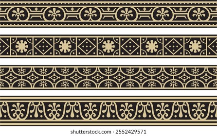 Vector seamless gold and black border, Pompeii frame. Endless Neopolitan ornament. Art of Ancient Rome.
