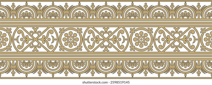 Vector seamless gold and black border, Pompeii frame. Endless Neopolitan ornament. Art of Ancient Rome.
