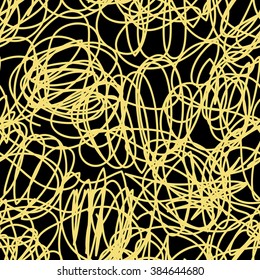 Vector seamless gold and black pattern with scribbles. Abstract hand drawn background for design and decoration textile, covers, package, wrapping paper