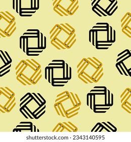 Vector de patrón cuadrado sin fisuras de oro y negro sobre fondo beige. Formas imposibles - cuadrados dorados, formas 3d sobre un fondo amarillo claro. Ilusión óptica