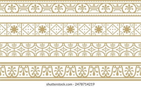 Vector seamless gold border, Pompeii frame. Endless Neopolitan ornament. Art of Ancient Rome.
