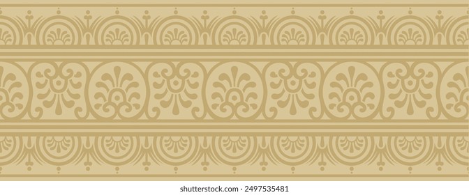 Vector seamless gold border, Pompeii frame. Endless Neopolitan ornament. Art of Ancient Rome.
