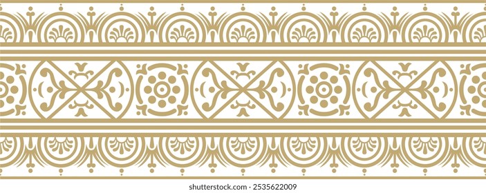 Vector seamless gold border, Pompeii frame. Endless Neopolitan ornament. Art of Ancient Rome.
