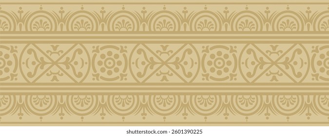 Vector seamless gold border, Pompeii frame. Endless Neopolitan ornament. Art of Ancient Rome.
