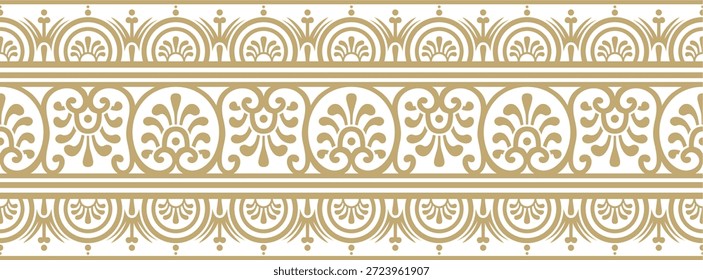Borde de oro sin costuras de Vector, marco de Pompeya. Ornamento neopolitano sin fin. Arte de la antigua Roma.

