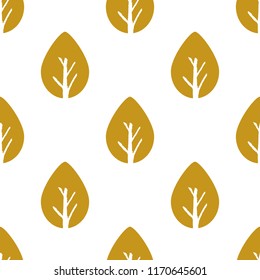 Vector seamless gold foliage pattern. Golden leaves on white background