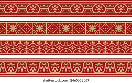 Vector seamless gold with red border, Pompeii frame. Endless Neopolitan ornament. Art of Ancient Rome.
