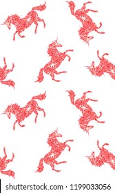 vector seamless gold red glitter silhouette horse unicorn pattern on white background