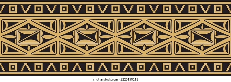 Ornamento de borde dorado sin fisuras vectorial. Marco de trabajo de las tribus nativas estadounidenses.