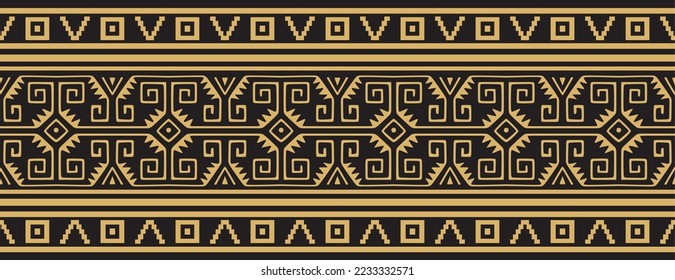Vector seamless golden border ornament. Native American tribes framework.