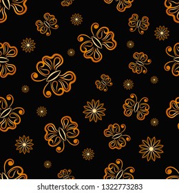 Vector Seamless Golden Butterfly Randomly Pattern Texture.