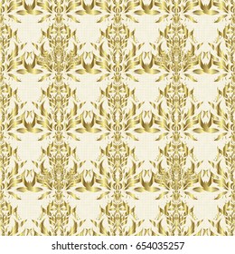 Vector seamless golden Christmas ornament pattern. Glittering background illustration on beige backdrop.