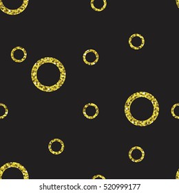 Vector seamless golden circles pattern. Glittering circles background illustration.