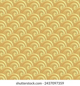 Vector seamless golden hand drawn pattern with golden waves