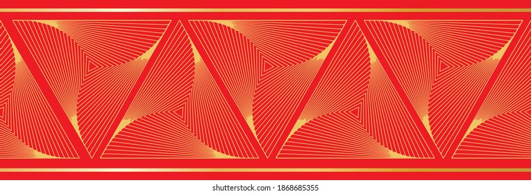 Vector seamless golden line patterns on red background. Vector art repeated pattern background for wrapper, fabric print and fashion design.