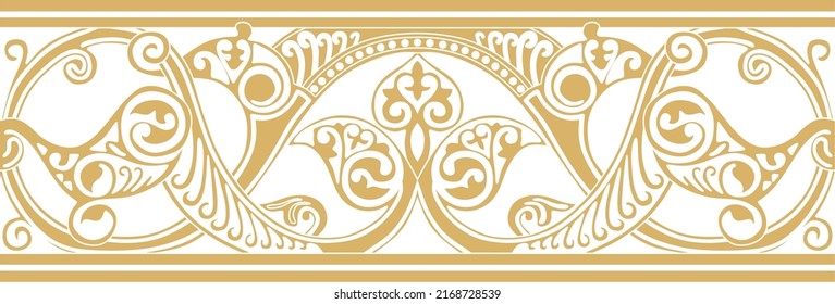 Vector seamless golden oriental ornament. Endless Arabic patterned border, frame. Persian painting