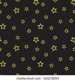 Vector seamless golden stars pattern. Glittering stars background illustration. 