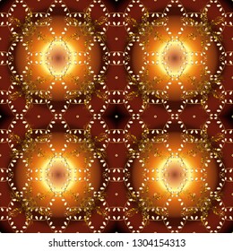 Vector. Seamless golden texture curls. Seamless pattern on brown colors with golden elements. Openwork delicate golden pattern. Brilliant lace, stylized flowers, paisley. Oriental style arabesques.