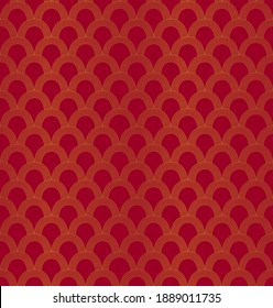 Vector seamless golden wave pattern with outline ornaments in Chinese style. Abstract line art ornamental design. Gold traditional lineart Сhina elements on red background.