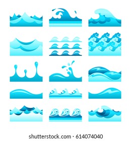 Vector seamless gradient blue water wave tiles set