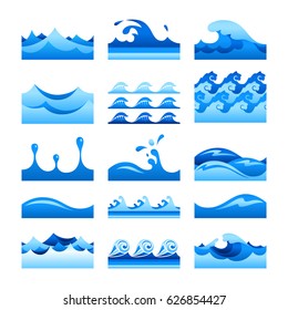 Vector seamless gradient blue water wave tiles set