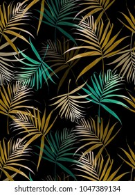 Vector seamless graphical artistic topical foliage pattern, tropics, palm leaf, fern frond. Low poly style.Seamless pattern. Ferns
