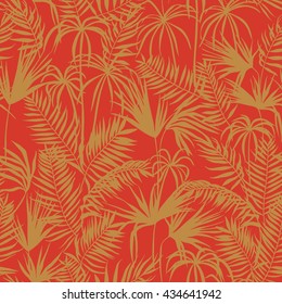 vector seamless graphical artistic topical foliage pattern, tropics, palm leaf, fern frond, cyperus, decorative colorful, summer time, original, fashionable background allover tropical print